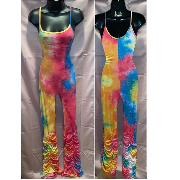 Pants - TIE DYE CATSUIT WITH STACKED BOTTOM
